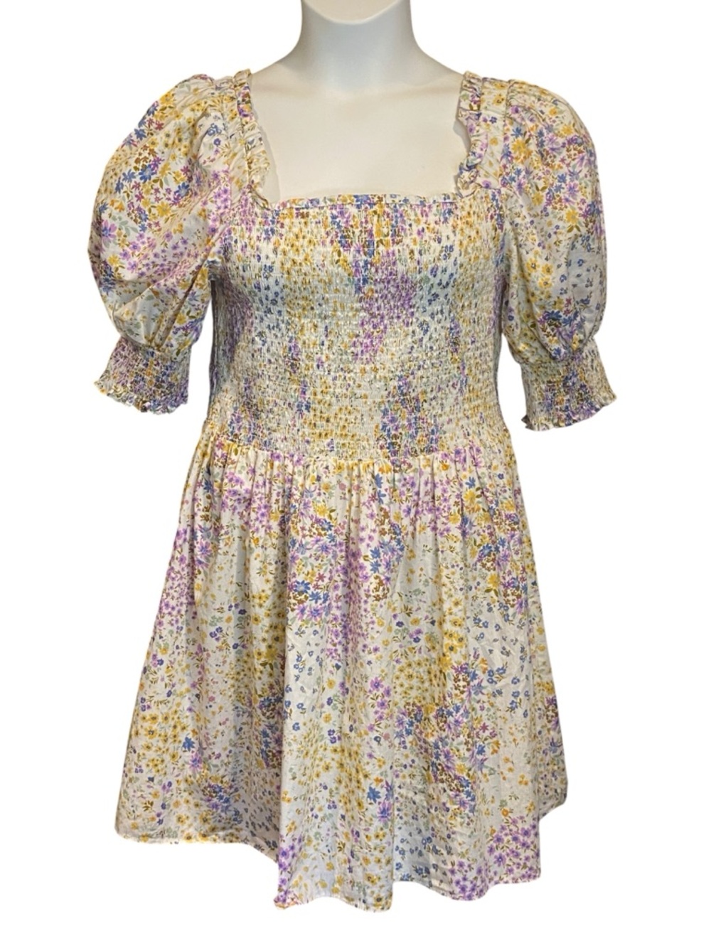 1 STATE Floral Smocked Puff Sleeve Mini Dress Womens Size XL NWOT Cottagecore